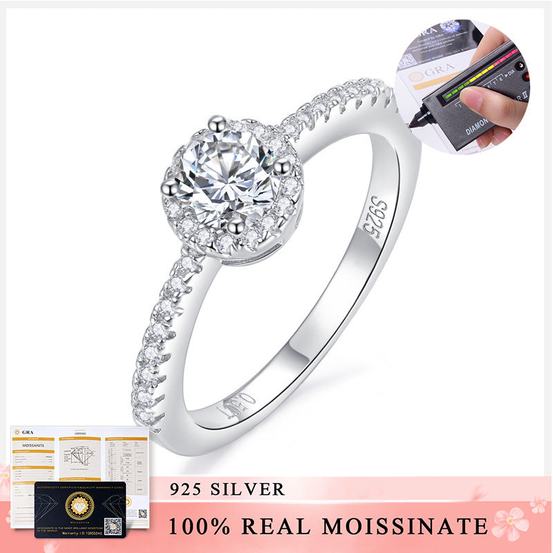 Round Bag Full Diamond S925 Silver 18K Gold Plating Mosanite Diamond Ring Female